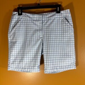 Callaway Opti-Dri Gingham Golf Shorts Women Baby Blue Checkered Flat Front Sz 6
